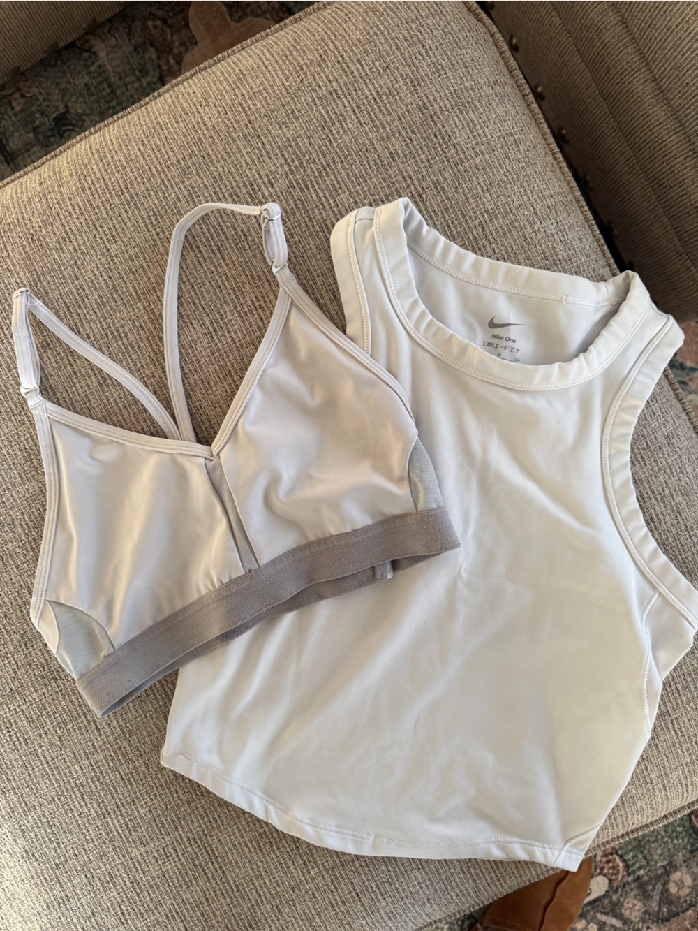 Nike Dri-FIT Tank Top & Strappy Sports Bra Bundle White Gray Size Small